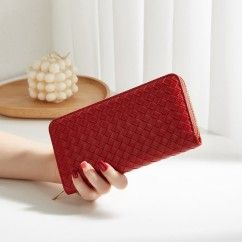 Trendy Wallets Weave Multifunctional Light Portable Long Card Holder Woven PU Leather Wallet