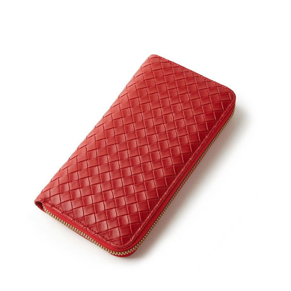 Trendy Wallets Weave Multifunctional Light Portable Long Card Holder Woven PU Leather Wallet