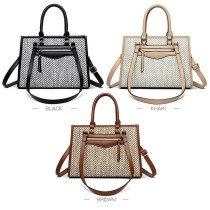 Large Capacity Elegant Lady Straw Bags PU Leather Woven Shoulder Bags Women Basket Sac Handbags