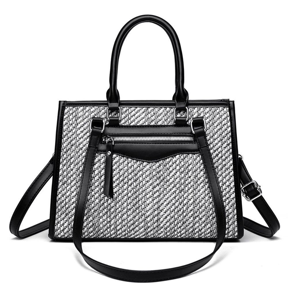 Large Capacity Elegant Lady Straw Bags PU Leather Woven Shoulder Bags Women Basket Sac Handbags