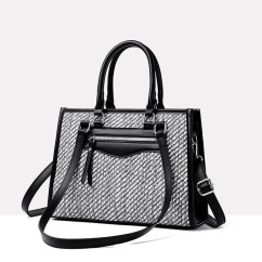 Large Capacity Elegant Lady Straw Bags PU Leather Woven Shoulder Bags Women Basket Sac Handbags