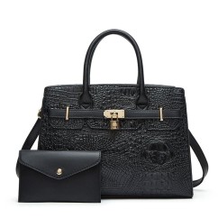 PU Leather Crocodile Patterned Women's Handbag Trendy Tote Bag Large Capacity Shoulder Bag Two-piece set