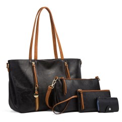 Fashion Women's PU leather Shoulder Bag Large Capacity Simple Style Mother and Child Bag Four piece set